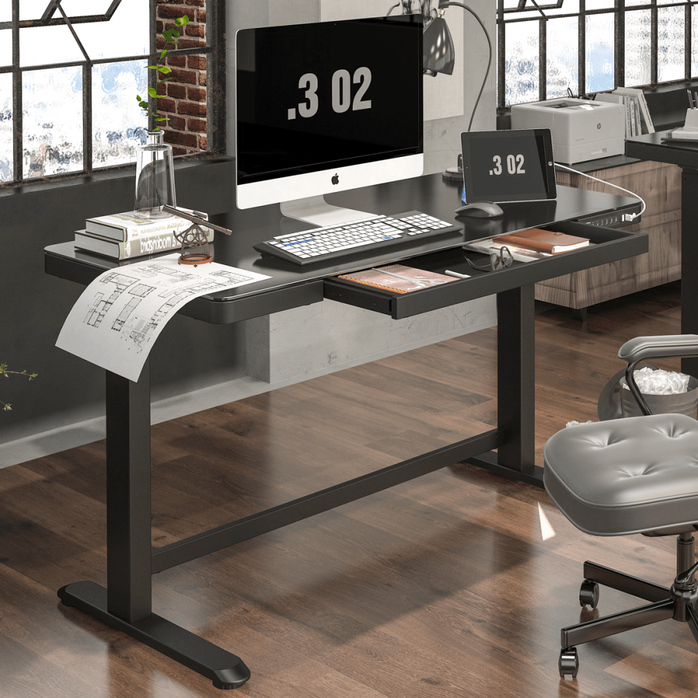 Dellonda Single Motor Ultra-Quiet Electric Desk with Control Panel, USB Port & Drawer - Black Desktop Model No- DH53