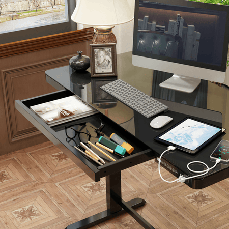 Dellonda Single Motor Ultra-Quiet Electric Desk with Control Panel, USB Port & Drawer - Black Desktop Model No- DH53