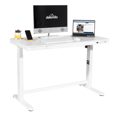 Dellonda Single Motor Ultra-Quiet Electric Desk with Control Panel, USB Port & Drawer - White Desktop Model No- DH54