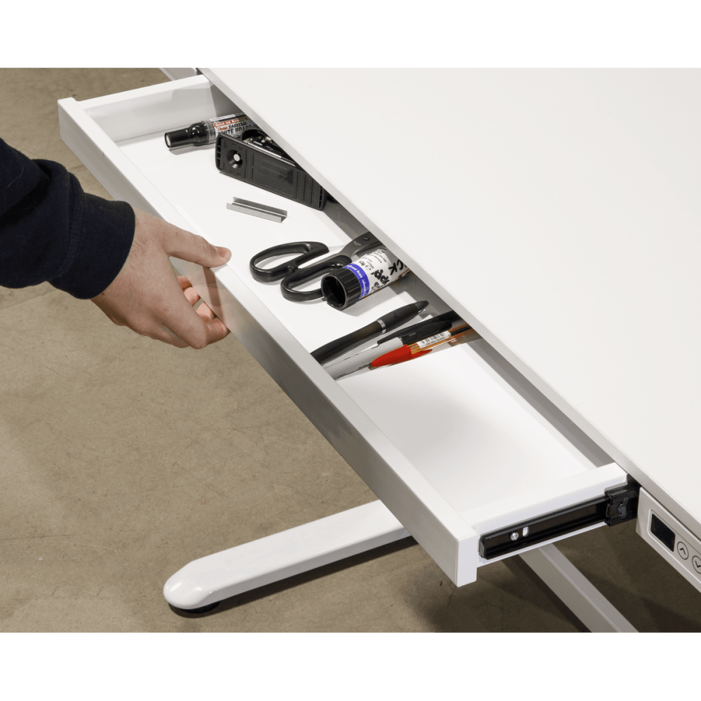 Dellonda Single Motor Ultra-Quiet Electric Desk with Control Panel, USB Port & Drawer - White Desktop Model No- DH54