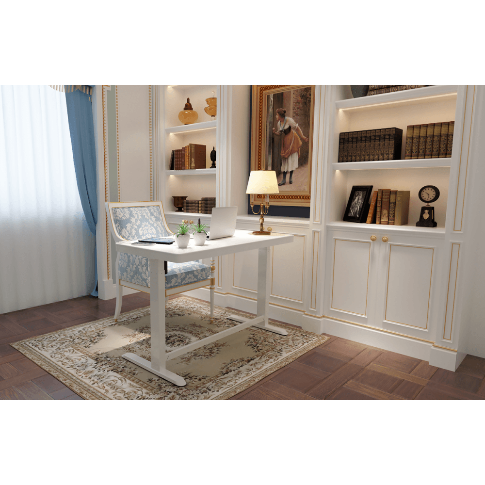 Dellonda Single Motor Ultra-Quiet Electric Desk with Control Panel, USB Port & Drawer - White Desktop Model No- DH54