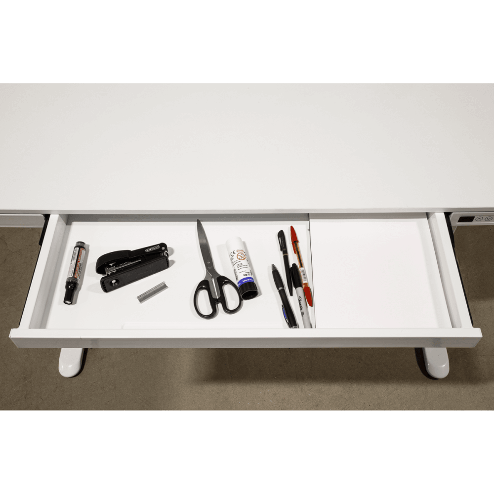 Dellonda Single Motor Ultra-Quiet Electric Desk with Control Panel, USB Port & Drawer - White Desktop Model No- DH54
