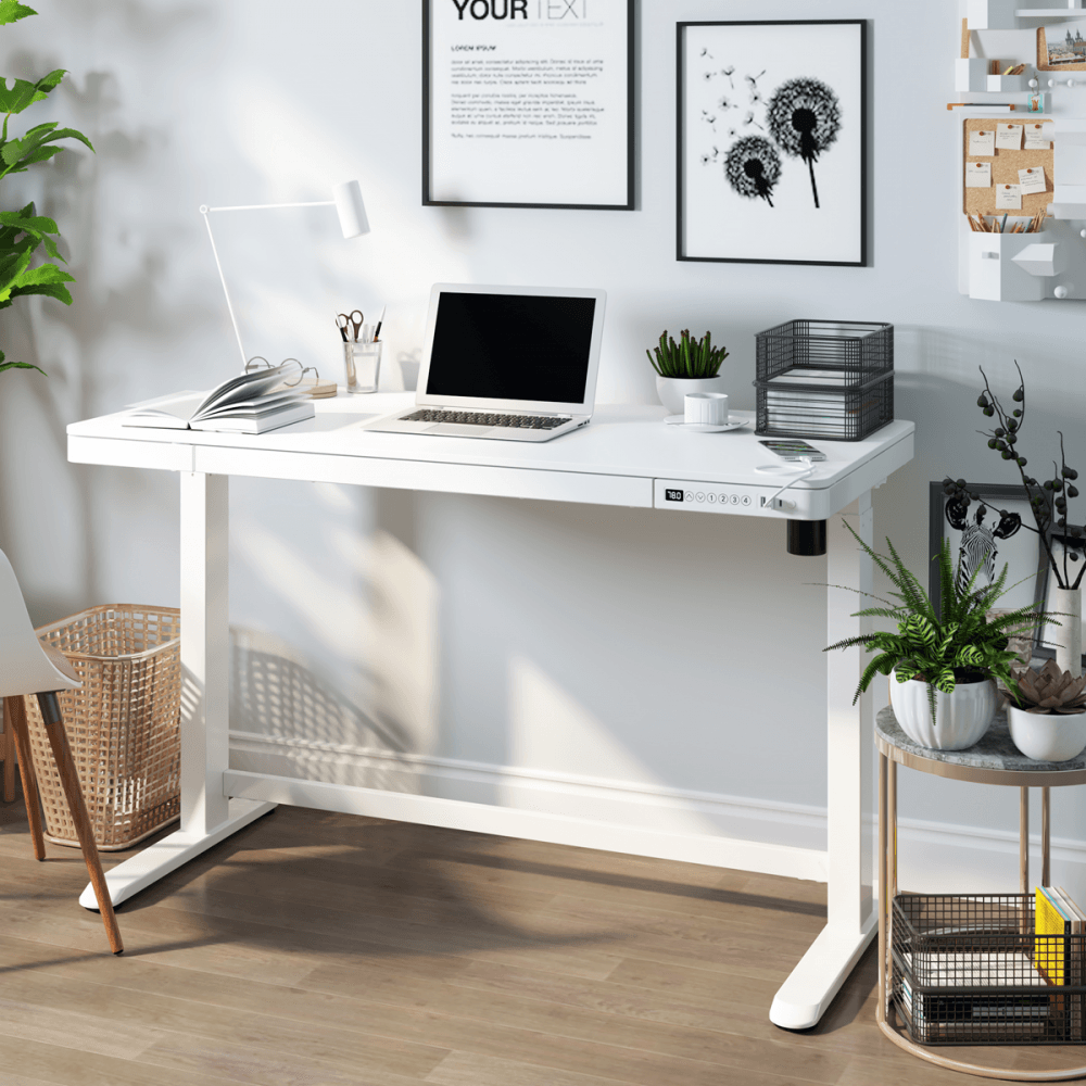 Dellonda Single Motor Ultra-Quiet Electric Desk with Control Panel, USB Port & Drawer - White Desktop Model No- DH54