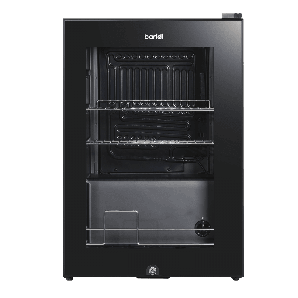 Baridi Beer & Drinks Fridge with LED Light, Black and Glass Door 60L Model No- DH62