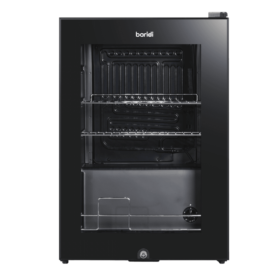 Baridi Beer & Drinks Fridge with LED Light, Black and Glass Door 60L Model No- DH62