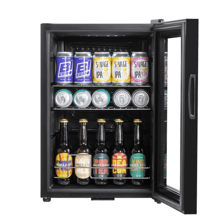 Baridi Beer & Drinks Fridge with LED Light, Black and Glass Door 60L Model No- DH62