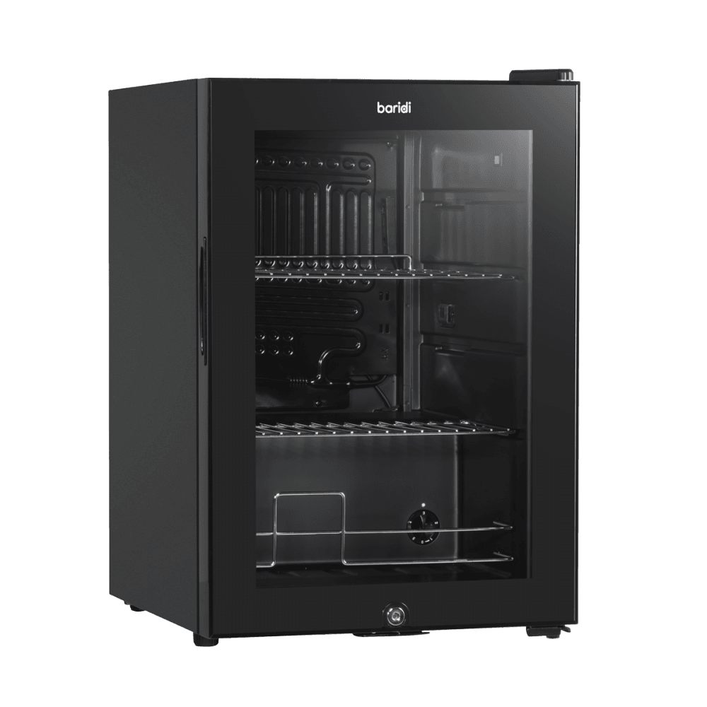 Baridi Beer & Drinks Fridge with LED Light, Black and Glass Door 60L Model No- DH62