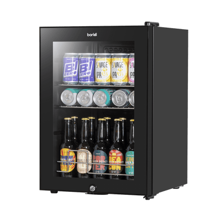 Baridi Beer & Drinks Fridge with LED Light, Black and Glass Door 60L Model No- DH62