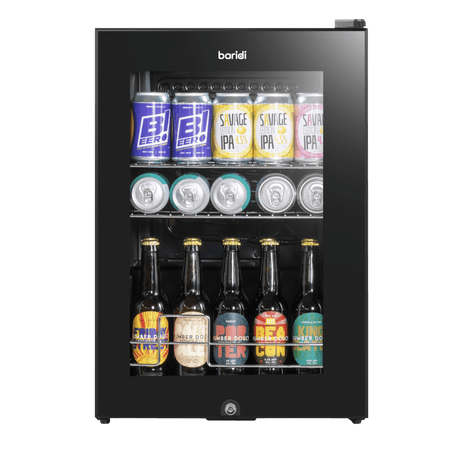 Baridi Beer & Drinks Fridge with LED Light, Black and Glass Door 60L Model No- DH62