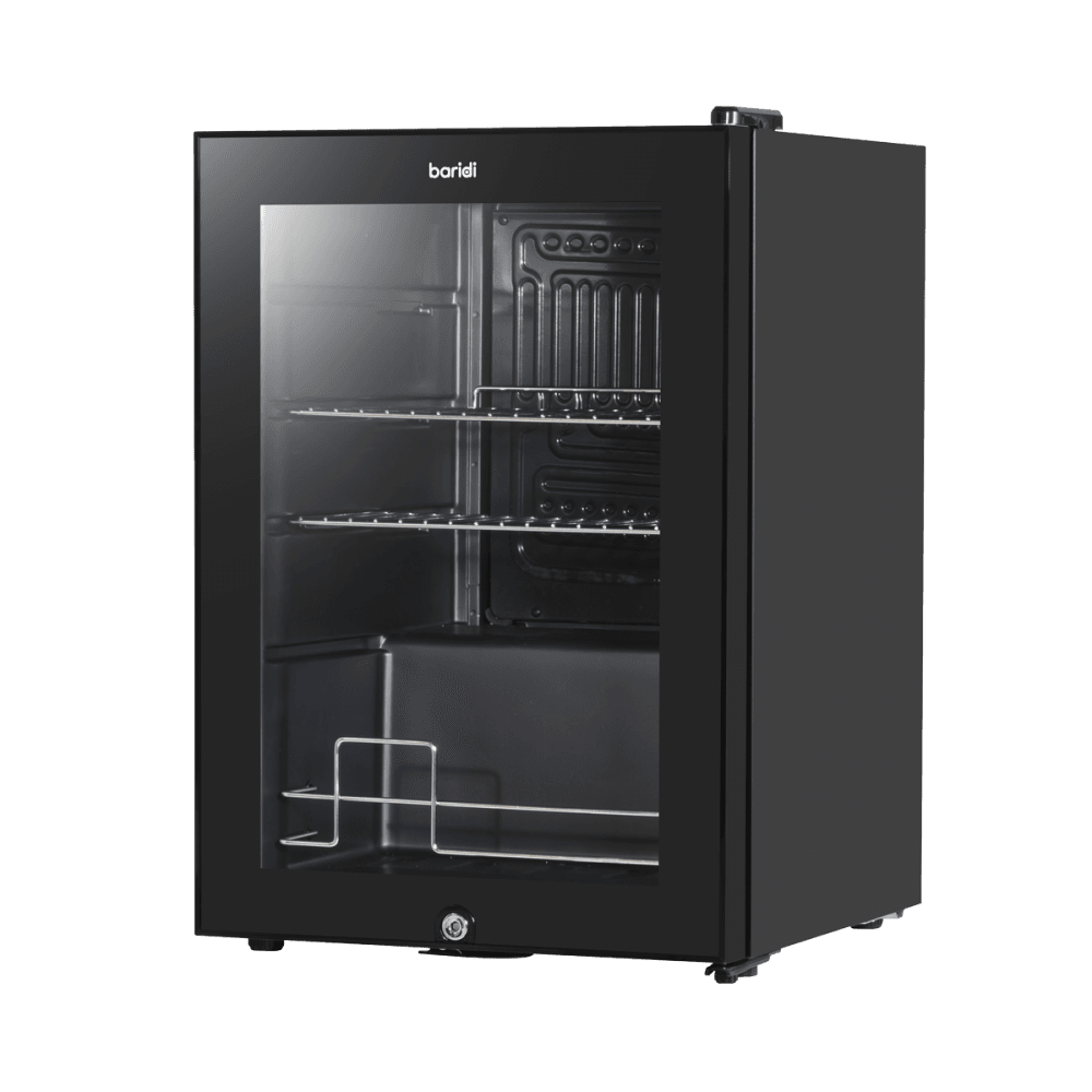 Baridi Beer & Drinks Fridge with LED Light, Black and Glass Door 60L Model No- DH62