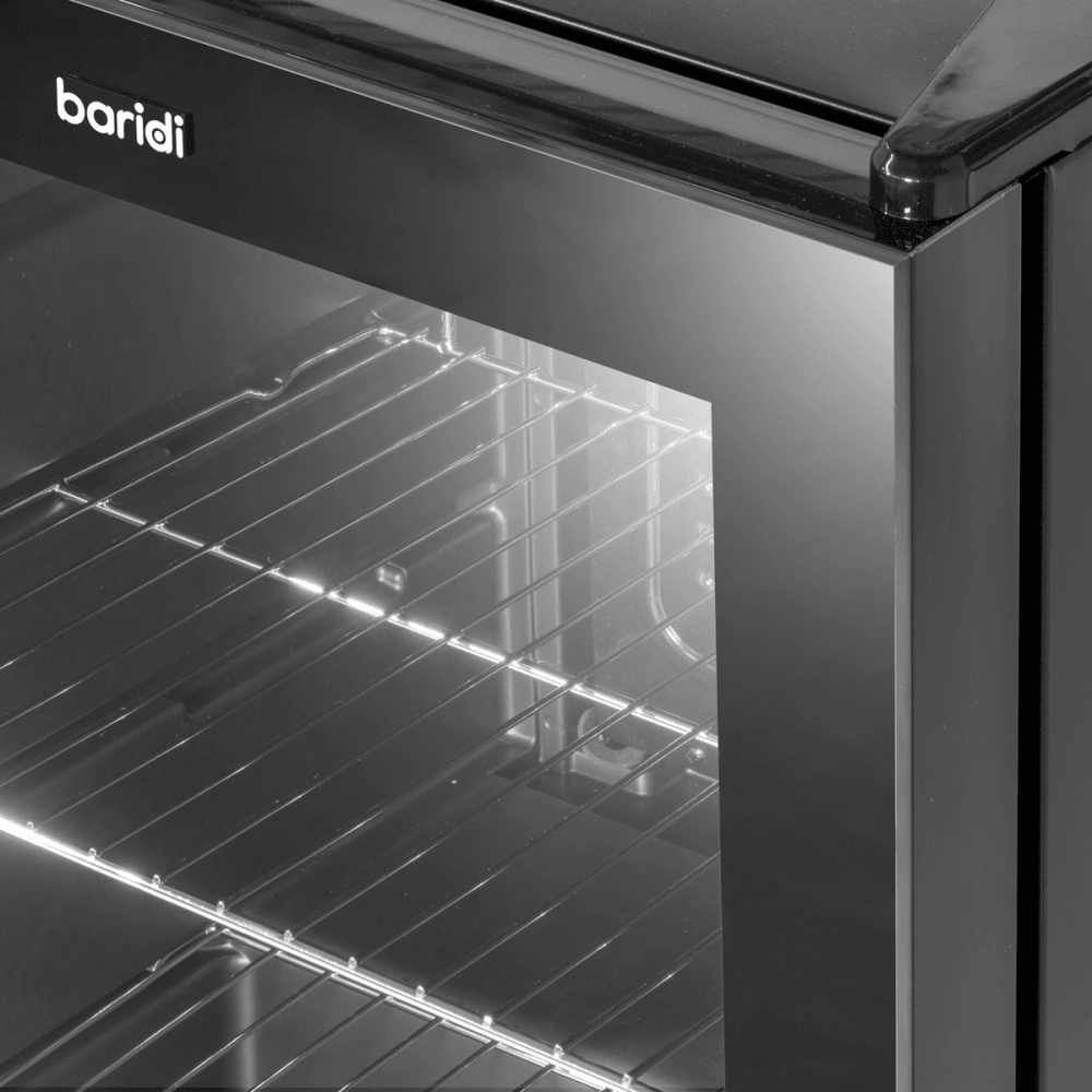 Baridi Beer & Drinks Fridge with LED Light, Black and Glass Door 60L Model No- DH62