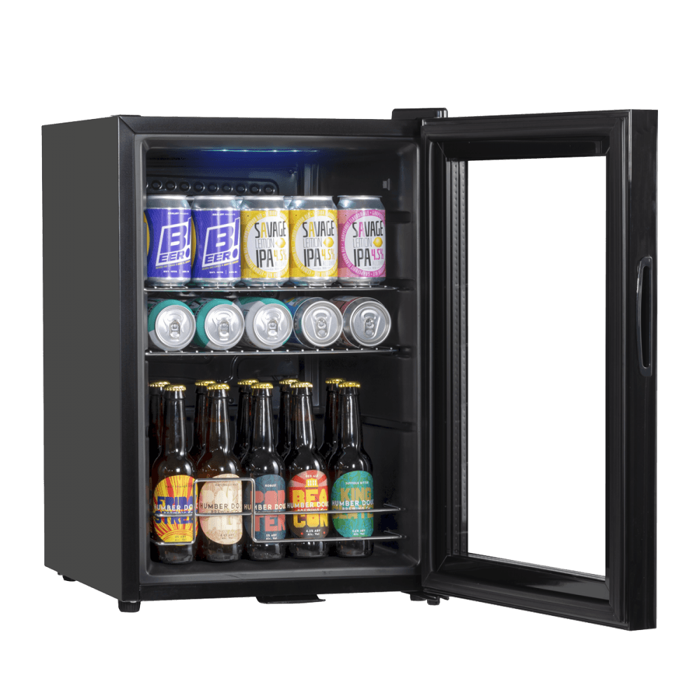 Baridi Beer & Drinks Fridge with LED Light, Black and Glass Door 60L Model No- DH62