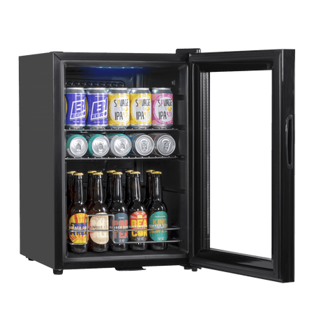 Baridi Beer & Drinks Fridge with LED Light, Black and Glass Door 60L Model No- DH62