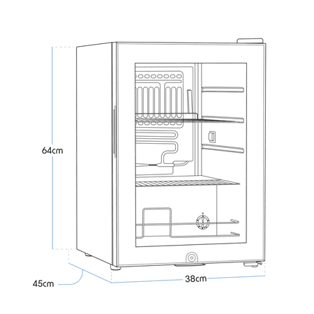Baridi Beer & Drinks Fridge with LED Light, Black and Glass Door 60L Model No- DH62