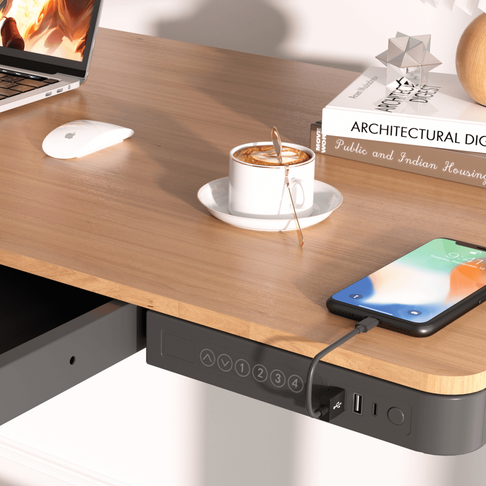 Dellonda Single Motor Ultra-Quiet Electric Desk with Control Panel, USB Port & Drawer - Oak Desktop Model No- DH65