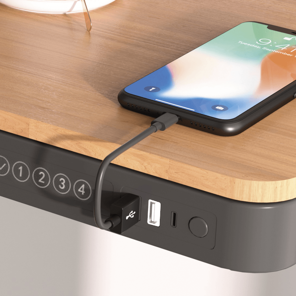 Dellonda Single Motor Ultra-Quiet Electric Desk with Control Panel, USB Port & Drawer - Oak Desktop Model No- DH65