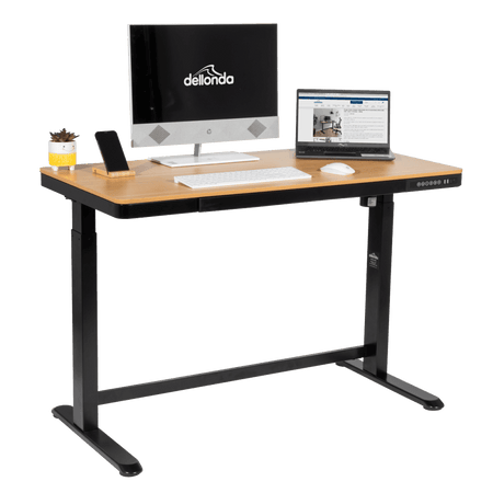 Dellonda Single Motor Ultra-Quiet Electric Desk with Control Panel, USB Port & Drawer - Oak Desktop Model No- DH65