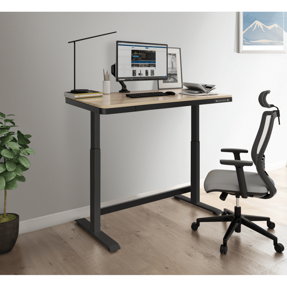 Dellonda Single Motor Ultra-Quiet Electric Desk with Control Panel, USB Port & Drawer - Oak Desktop Model No- DH65