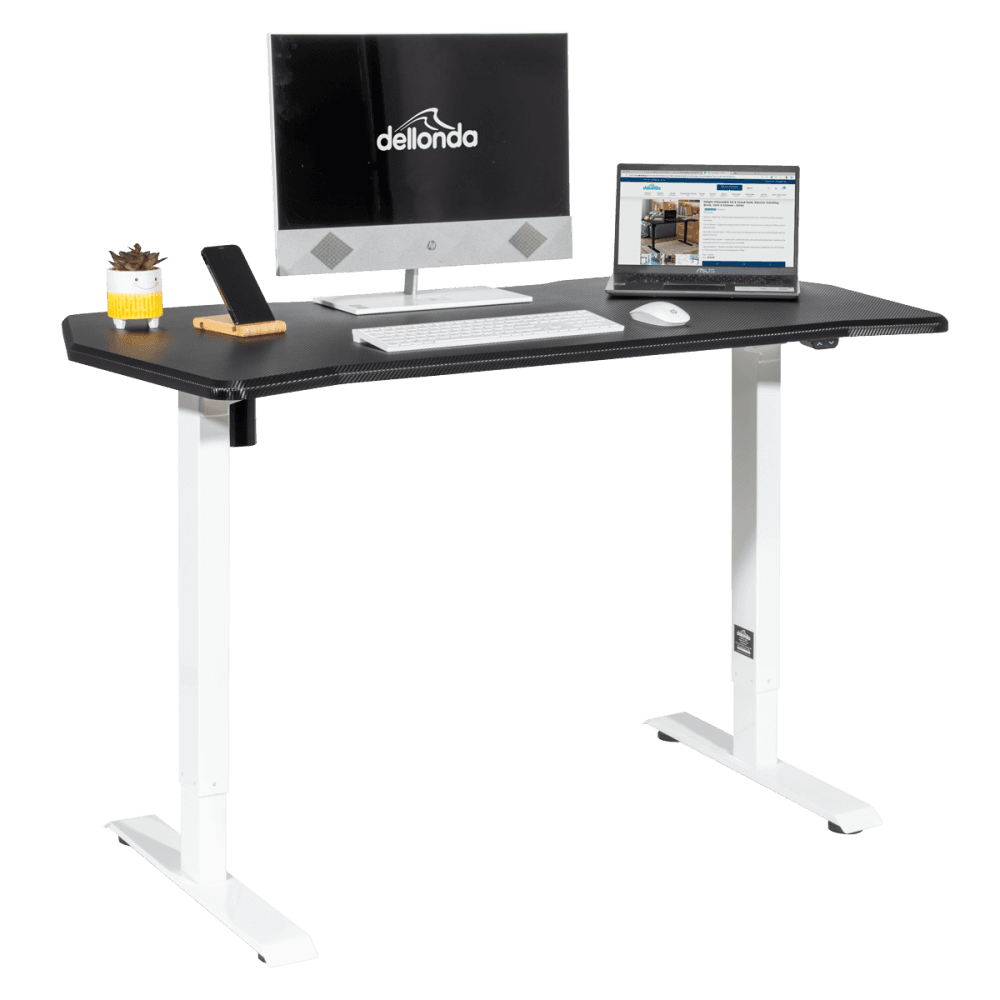 Dellonda Single Motor Ultra-Quiet Adjustable-Height Electric Sit/Stand Desk - Carbon Fibre Effect Desktop Model No- DH70