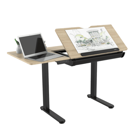 Dellonda Single Motor Ultra-Quiet Electric Adjustable Drawing Table with 40 Tilt, Drawer & Side Table Model No- DH71