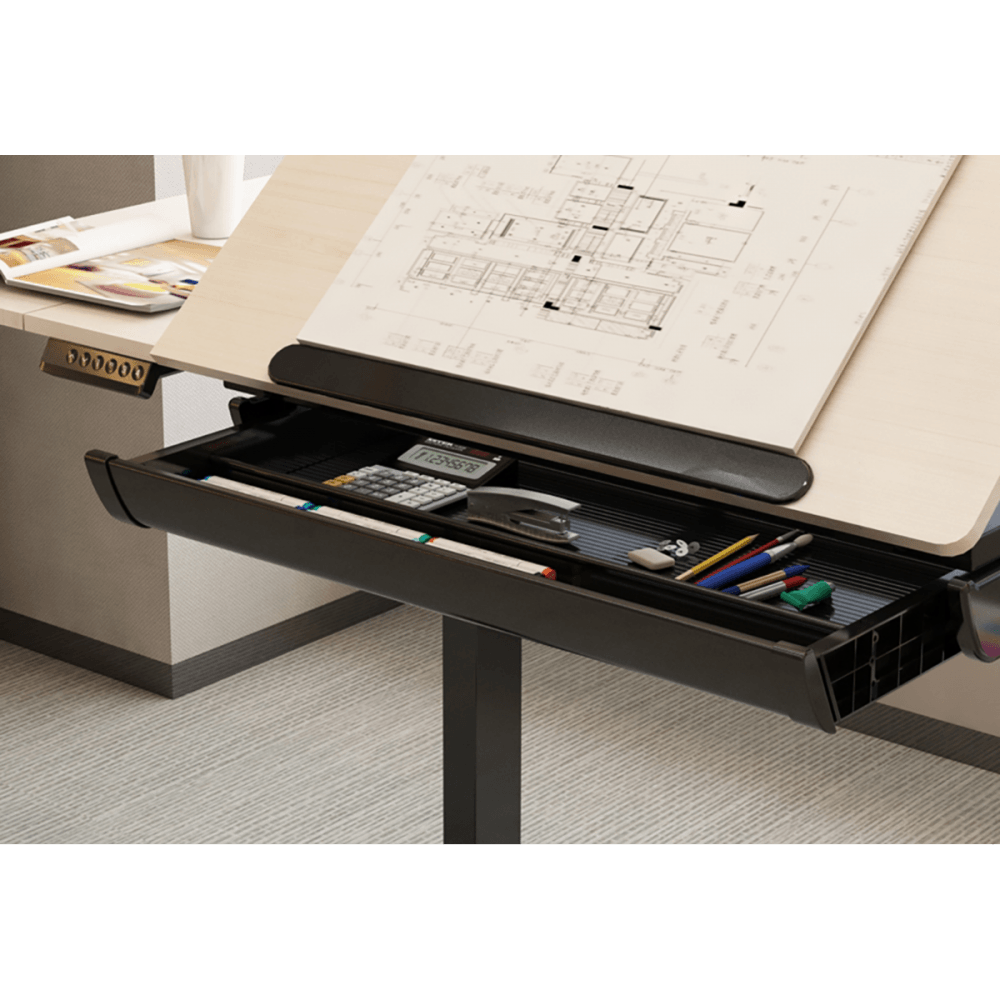 Dellonda Single Motor Ultra-Quiet Electric Adjustable Drawing Table with 40 Tilt, Drawer & Side Table Model No- DH71