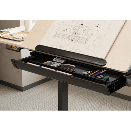 Dellonda Single Motor Ultra-Quiet Electric Adjustable Drawing Table with 40 Tilt, Drawer & Side Table Model No- DH71