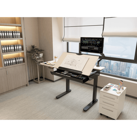 Dellonda Single Motor Ultra-Quiet Electric Adjustable Drawing Table with 40 Tilt, Drawer & Side Table Model No- DH71