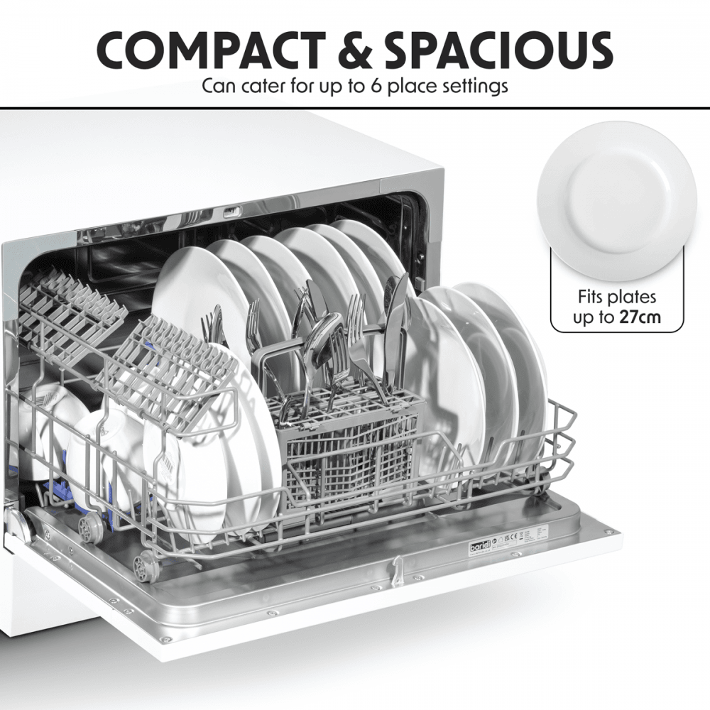 Baridi Tabletop Dishwasher 6 Place Settings 6.5L Capacity - White Model No- DH83