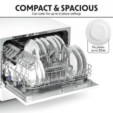Baridi Tabletop Dishwasher 6 Place Settings 6.5L Capacity - White Model No- DH83