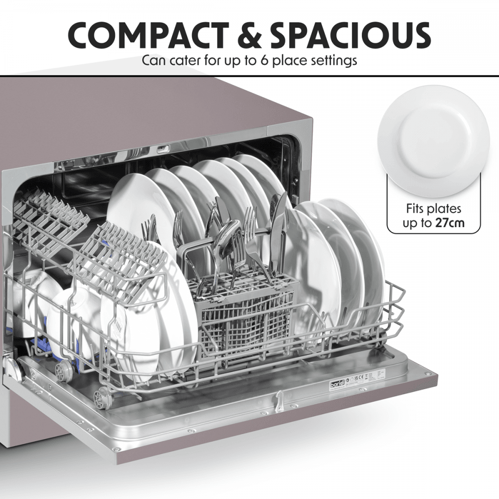 Baridi Tabletop Dishwasher 6 Place Settings 6.5L Capacity - Silver Model No- DH84