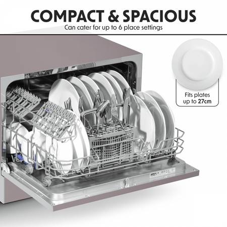 Baridi Tabletop Dishwasher 6 Place Settings 6.5L Capacity - Silver Model No- DH84