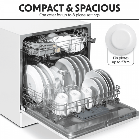 Baridi Tabletop Dishwasher 8 Place Settings 8L Capacity - White Model No- DH86