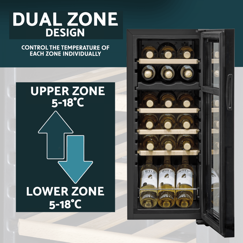 Baridi 18 Bottle Dual Zone Wine Fridge & Cooler Model No- DH89