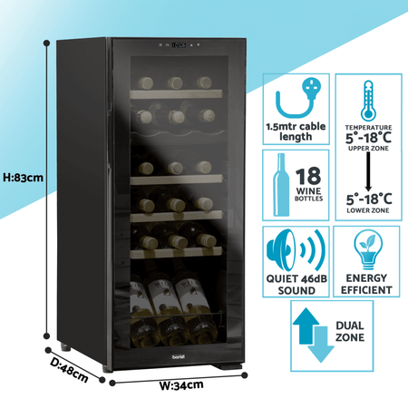 Baridi 18 Bottle Dual Zone Wine Fridge & Cooler Model No- DH89