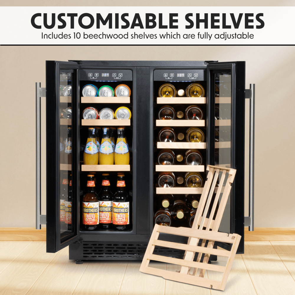 Baridi 40 Bottle/120 Can Under-Counter/Freestanding Dual Zone Wine Fridge & Cooler 60cm Model No- DH96