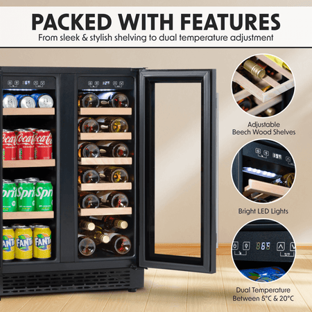 Baridi 40 Bottle/120 Can Under-Counter/Freestanding Dual Zone Wine Fridge & Cooler 60cm Model No- DH96