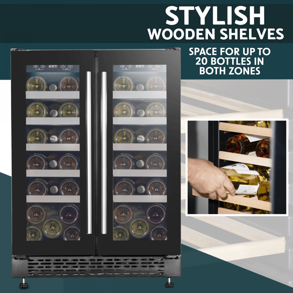 Baridi 40 Bottle/120 Can Under-Counter/Freestanding Dual Zone Wine Fridge & Cooler 60cm Model No- DH96