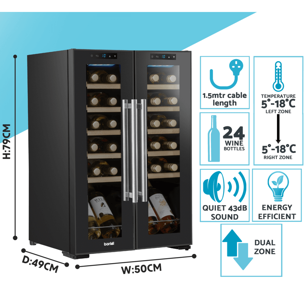 Baridi 24 Bottle Dual Zone Wine Fridge & Cooler Model No- DH97