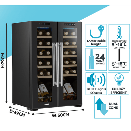 Baridi 24 Bottle Dual Zone Wine Fridge & Cooler Model No- DH97