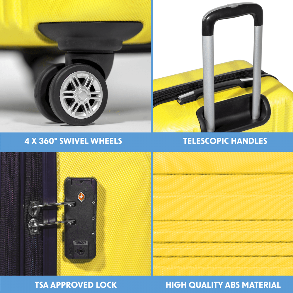Dellonda Lightweight ABS Luggage Set with TSA Lock - Yellow Model No- DL124