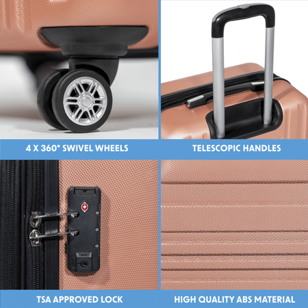 Dellonda Lightweight ABS Luggage Set with TSA Lock - Rose Gold : Model No- DL125