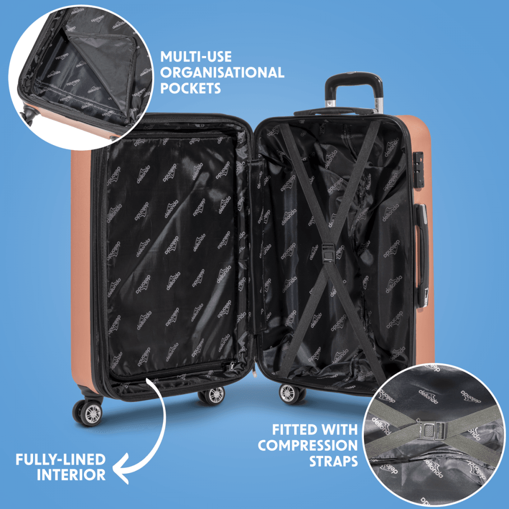 Dellonda Lightweight ABS Luggage Set with TSA Lock - Rose Gold : Model No- DL125
