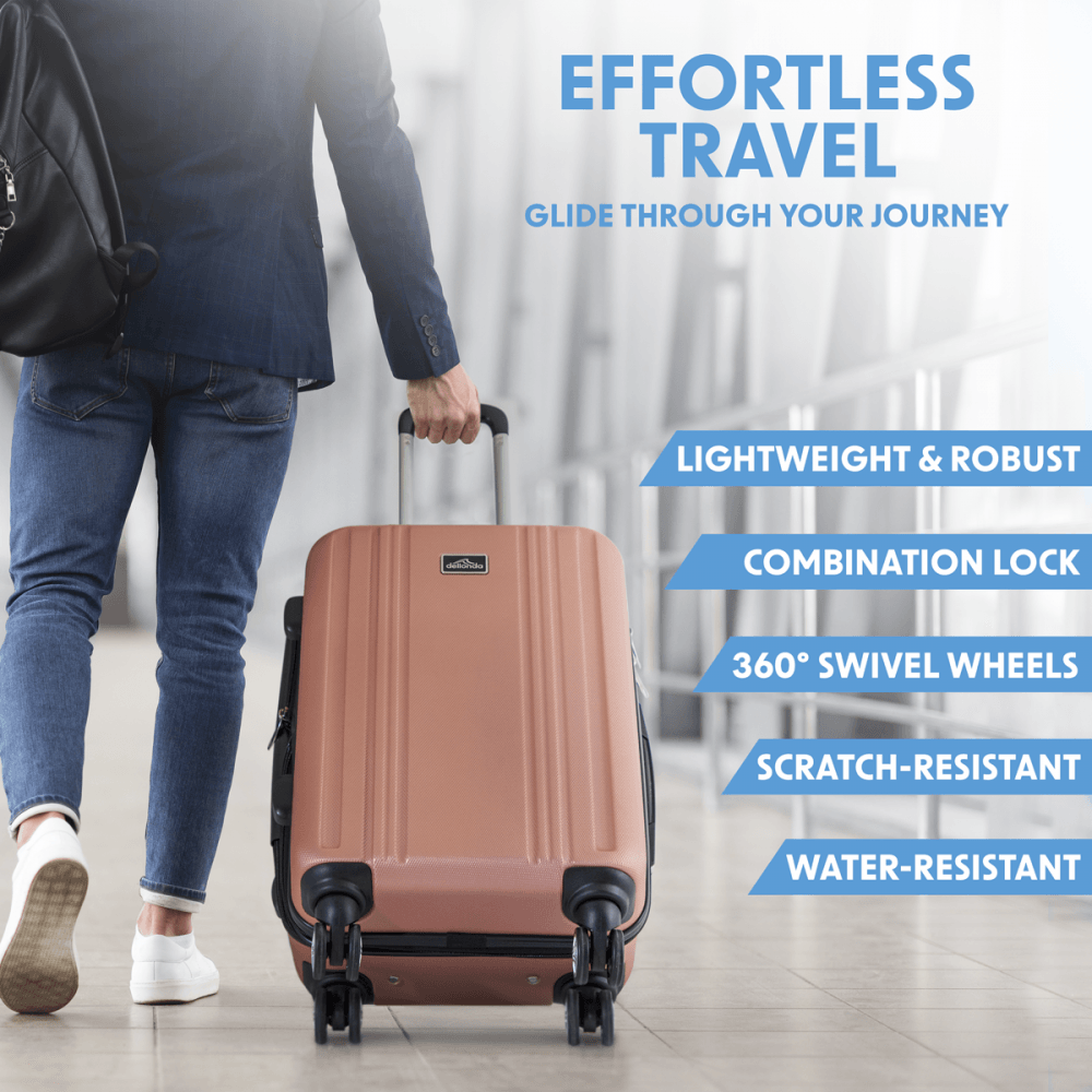 Dellonda Lightweight ABS Luggage Set with TSA Lock - Rose Gold : Model No- DL125