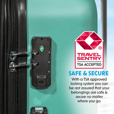 Dellonda Lightweight ABS Luggage Set with TSA Lock - Teal : Model No- DL126