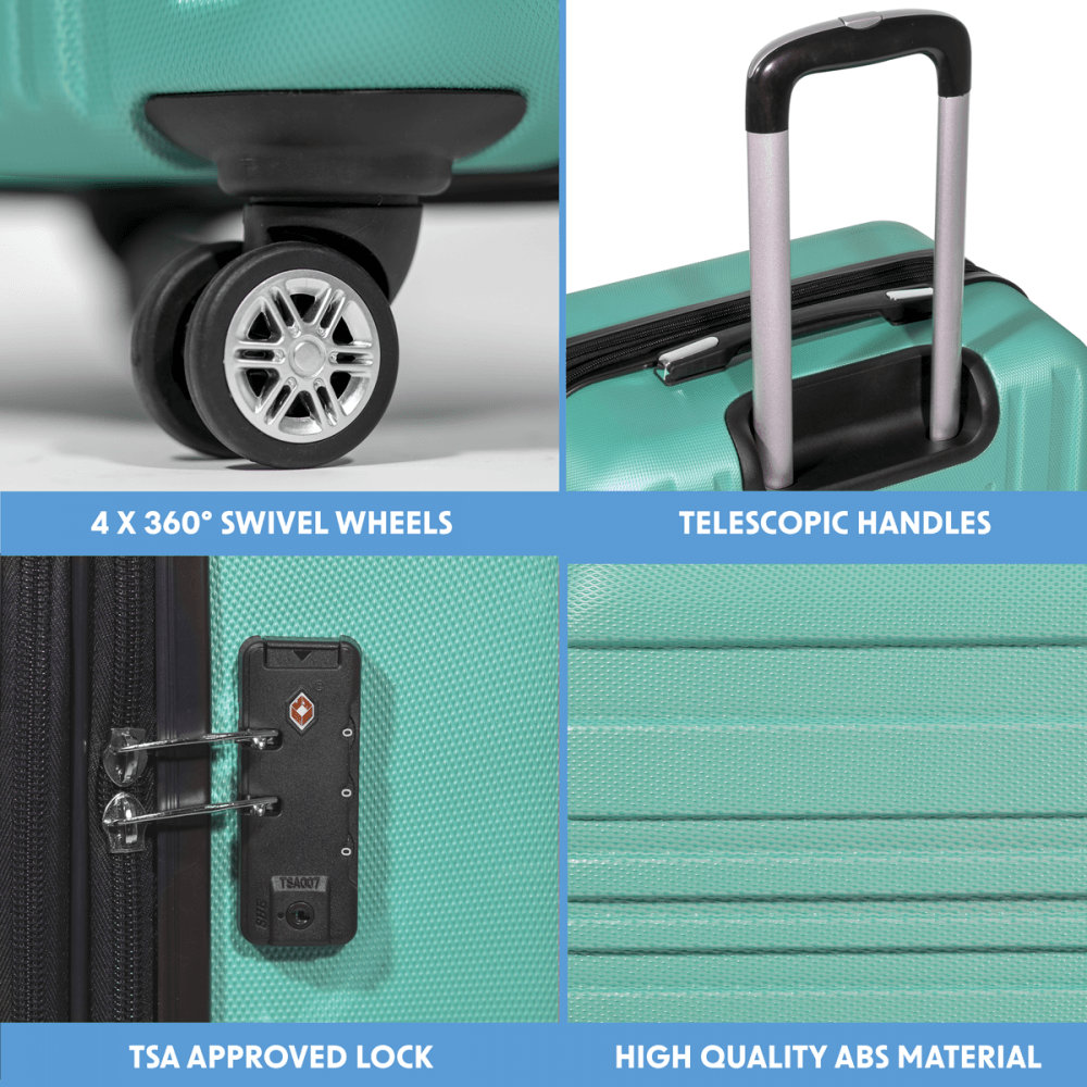 Dellonda Lightweight ABS Luggage Set with TSA Lock - Teal : Model No- DL126