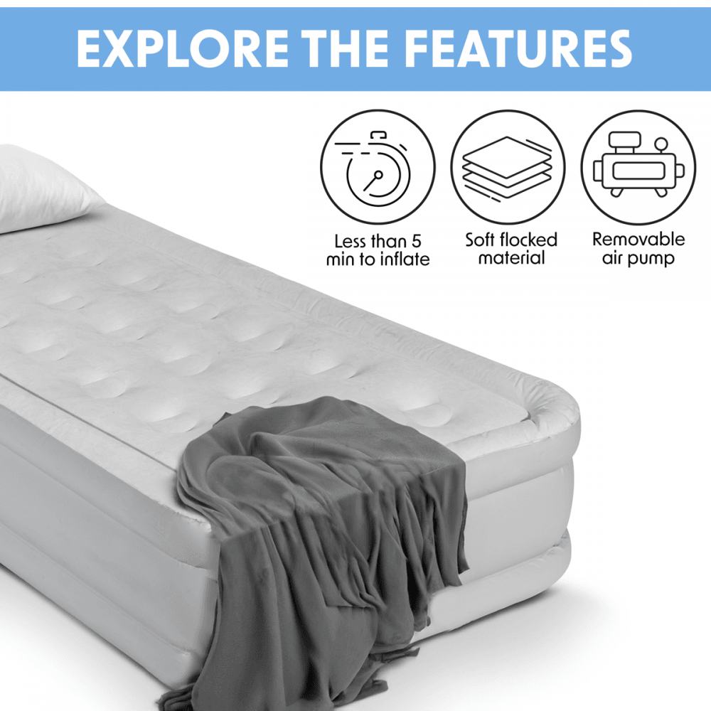 Dellonda Raised Air Bed with Removable Electric Pump & Storage Bag - Single Model No- DL144