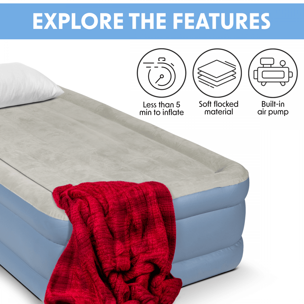 Dellonda Raised Air Bed with Built-in Electric Pump & Storage Bag - Single Model No- DL146