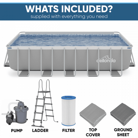 Dellonda Deluxe Steel Frame Rectangular Swimming Pool with Step Ladder & Filter Pump 21ft Model No- DL150