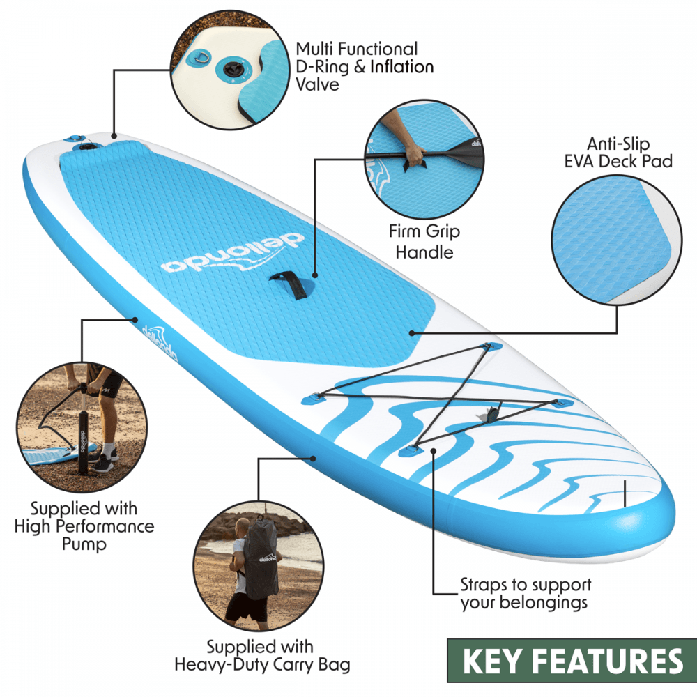 Dellonda Inflatable Stand-Up Paddle Board 10'6" - Light Blue/White Model No- DL152