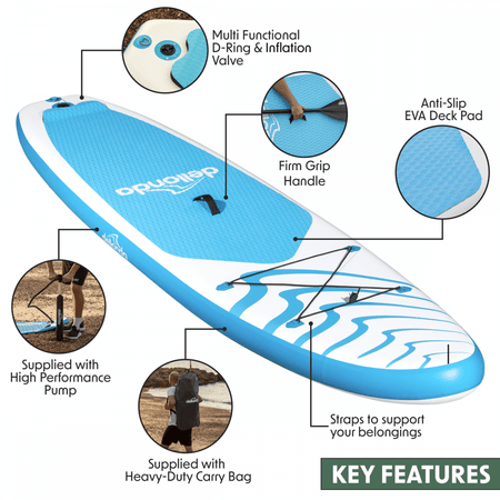 Dellonda Inflatable Stand-Up Paddle Board 10'6" - Light Blue/White Model No- DL152